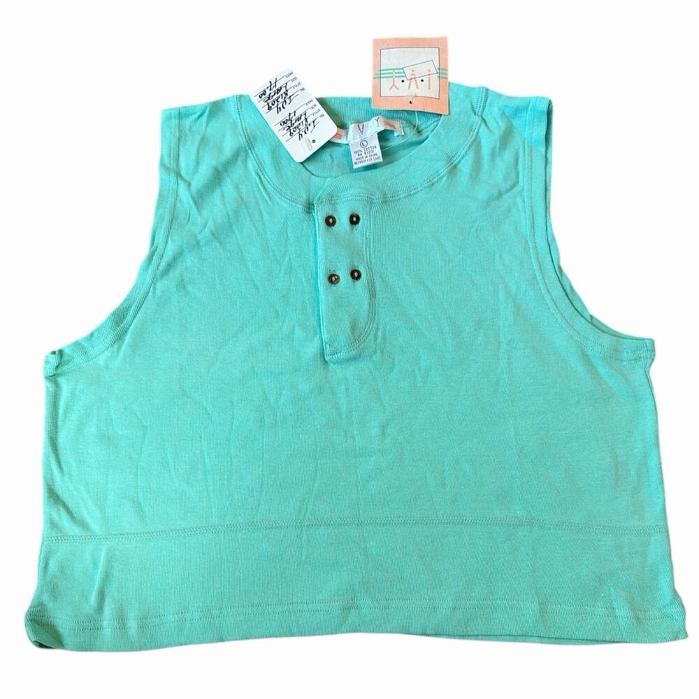 NWT Deadstock 90’s Vintage I.V.Y Women’s Cropped Teal Sleeveless Cotton Top L